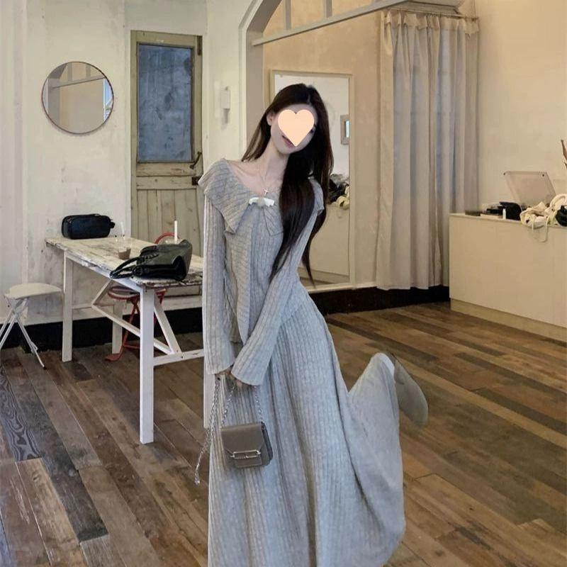 Корейский стиль, нежный дизайн, асимметричная блузка с длинным рукавом и юбка-миди, женский элегантный костюм, новинка весны 2025 года