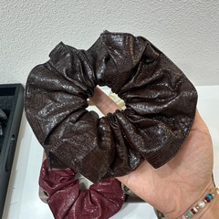 东大门秋冬复古轻盈皮质大肠发圈高级感韩系低马尾发绳丸子头皮筋