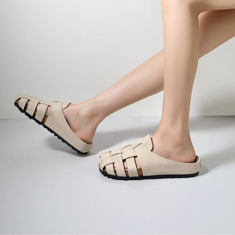 Ретро-шлепанцы Baotou для женщин, летняя обувь 2025, новый стиль, плетеные, с вырезами, дышащие и удобные, плоские сандалии для ленивых