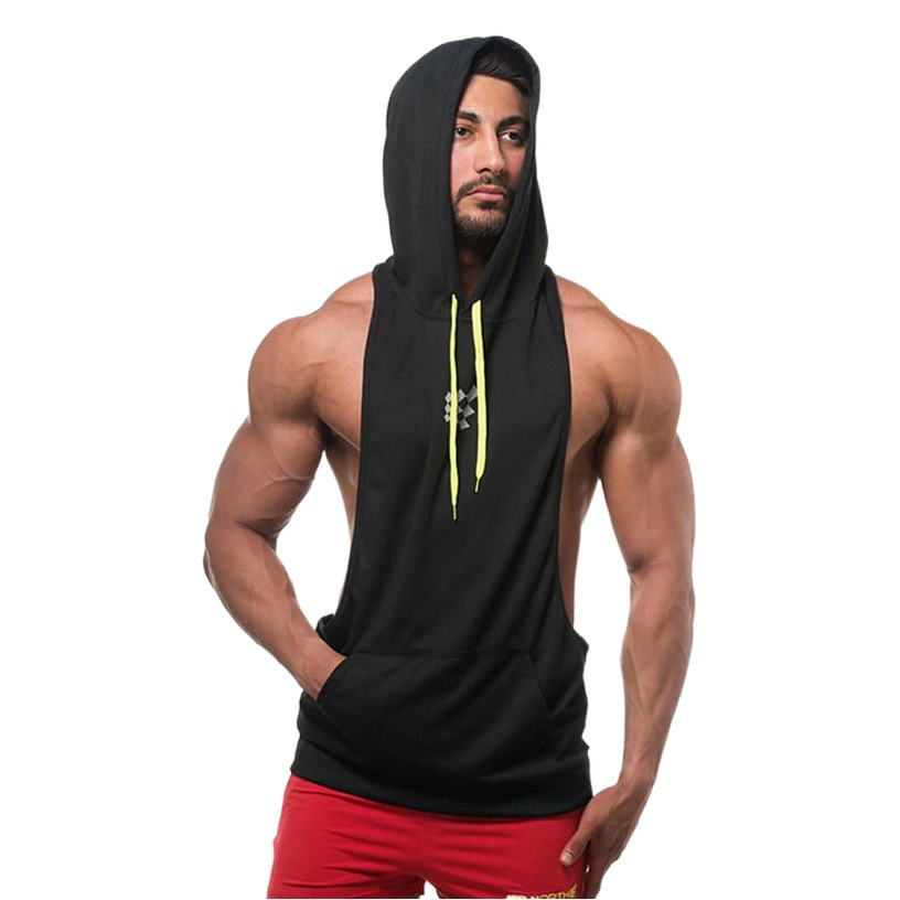 Muscle Brothers Men's Sweaty Hot Vest Summer New Sleeveless Hooded Tide Sports Sweater Manufacturers
