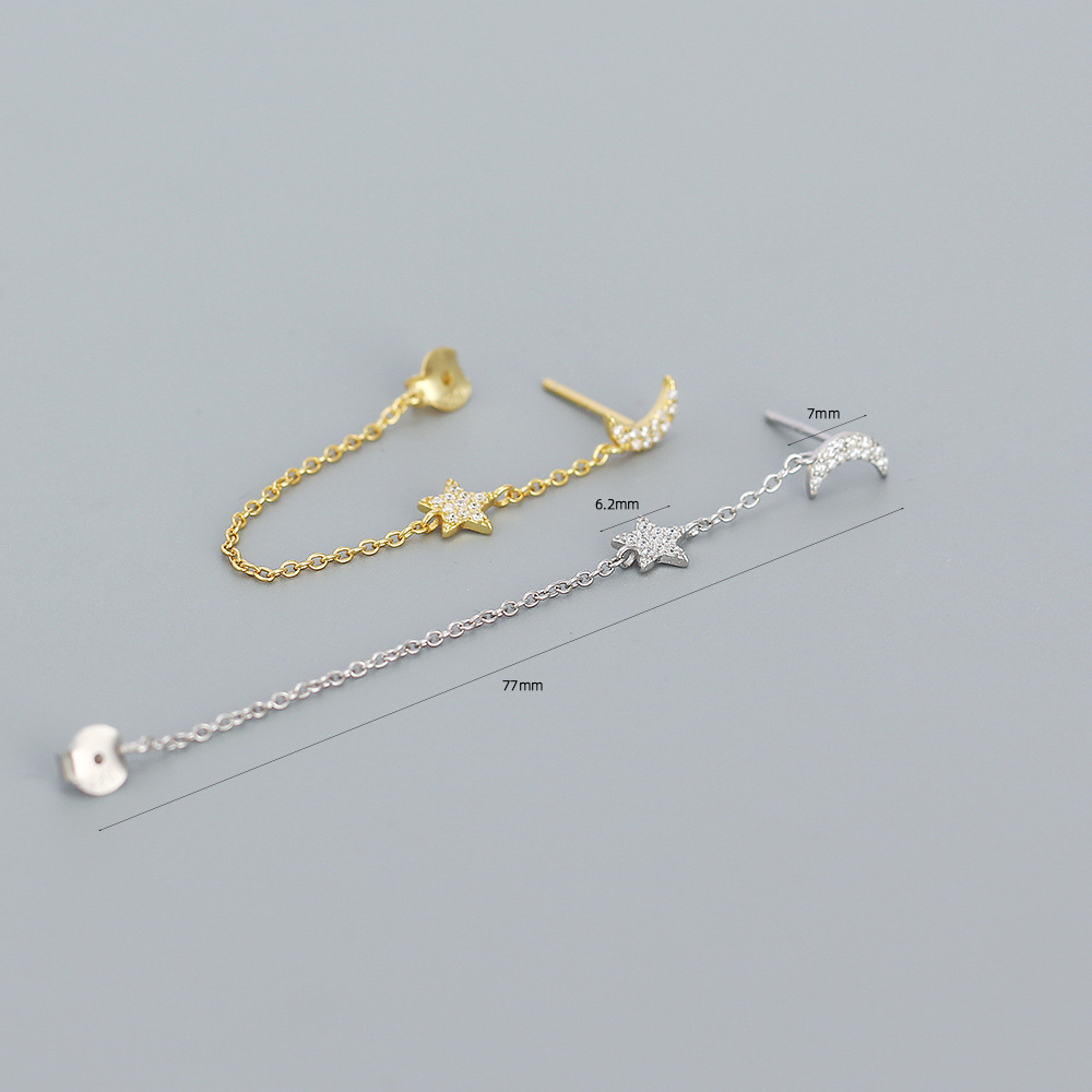Electroplating Gold Plating Process 925 Sterling Silver Ear Needle Material 1 Pair 925 Sterling Silver Rhinestones Star Drop Earrings