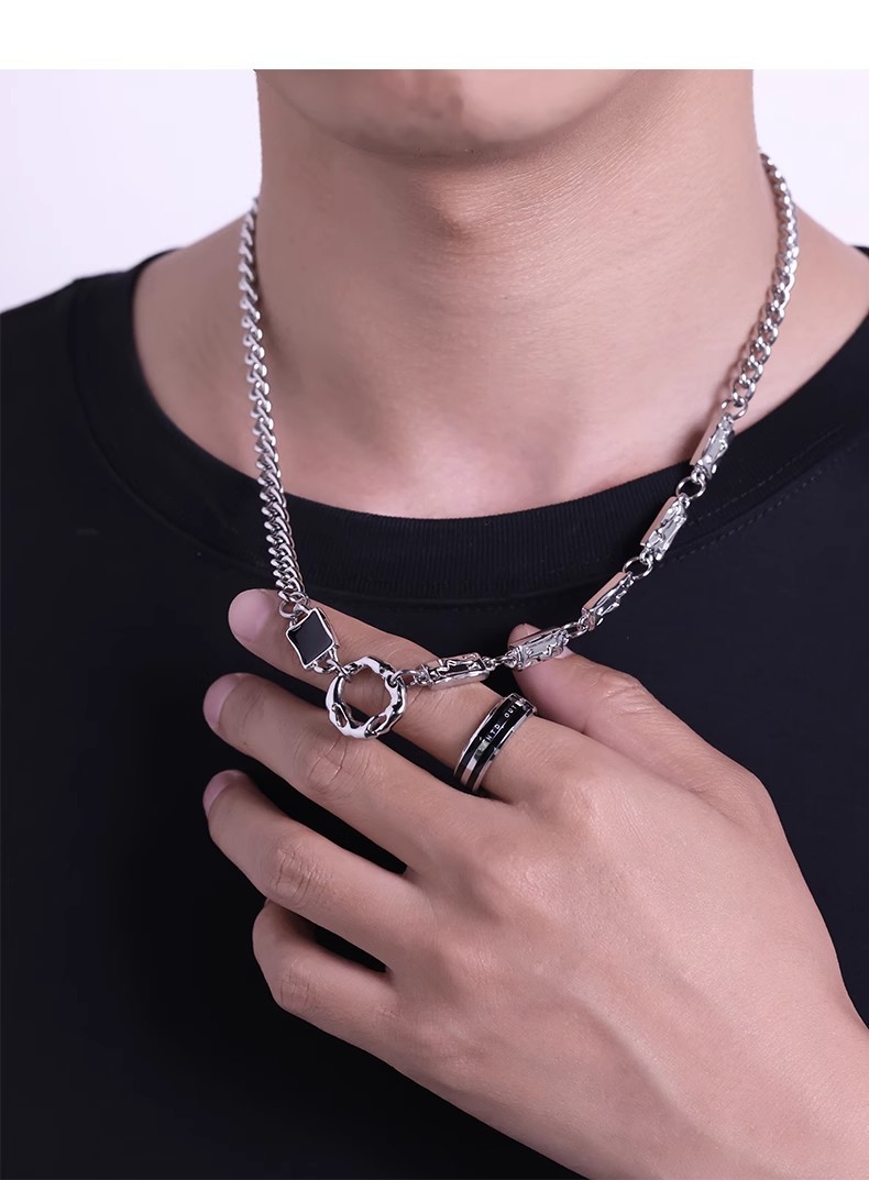 Irregular Circular Necklace For Men, Titanium Steel Chain Necklace_voghion.com