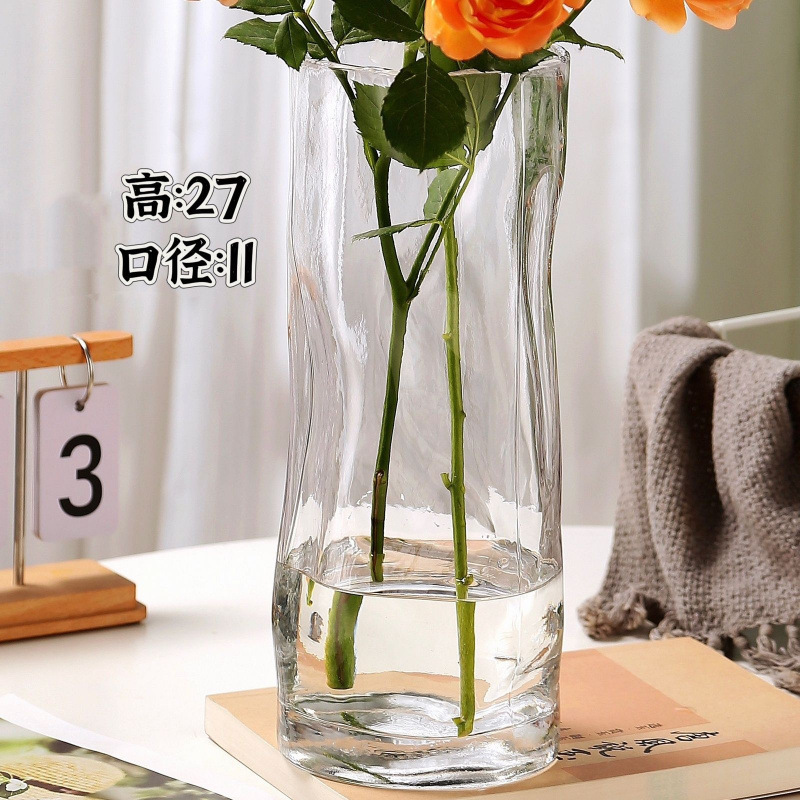 軽くて豪華なガラス花瓶、ストレート透明な水で育てた花、ユリ、富の竹、見栄えの良いリビングルームの装飾品|undefined