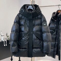 黒金ダウンジャケット女性の中長タイプの新型白鴨パイル厚タイプの保温フード付きファッションカジュアル高級コートブーム