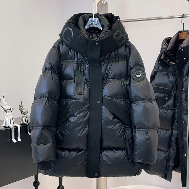 Black Gold Down Jacket Women's Mid-length new white duck down thick warm hooded fashion casual high-end coat fashion