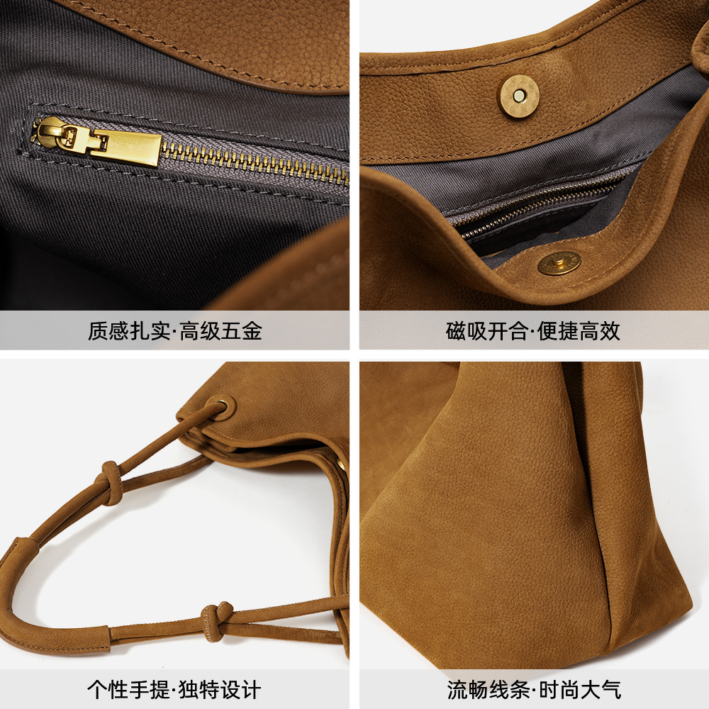 ZAMO Top-Grain Leather Tote Bag for Women, Large-Capacity Vintage Commuter Shoulder Handbag - Thumbnail 4