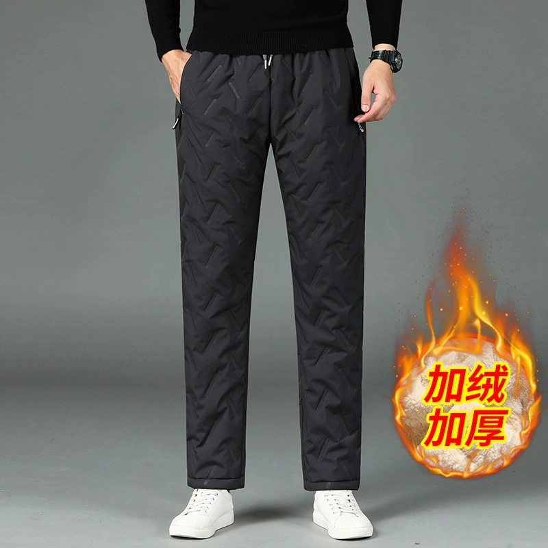 Толстые непромокаемые хлопковые брюки на флисовой подкладке 2023 осенне-зимние новые деловые повседневные теплые брюки повседневные брюки с носком