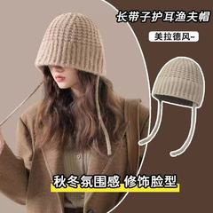 秋冬新款辫子渔夫针织帽大头围防寒保暖护耳百搭显脸小毛线帽子女