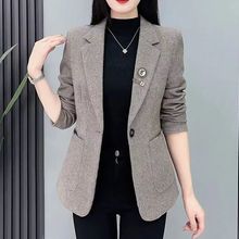 春秋新款修身格子小西服上衣千鸟格毛呢西装外套女短款小个子