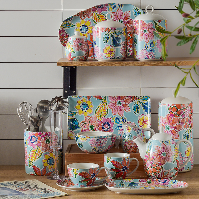 Online celebrity tableware set Mexican style plate wedding household rice bowl tableware set ceramic plate wedding gift