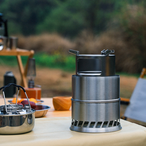 Portable stainless steel round wood stove outdoor camping picnic stove charcoal stove solid alcohol stove small