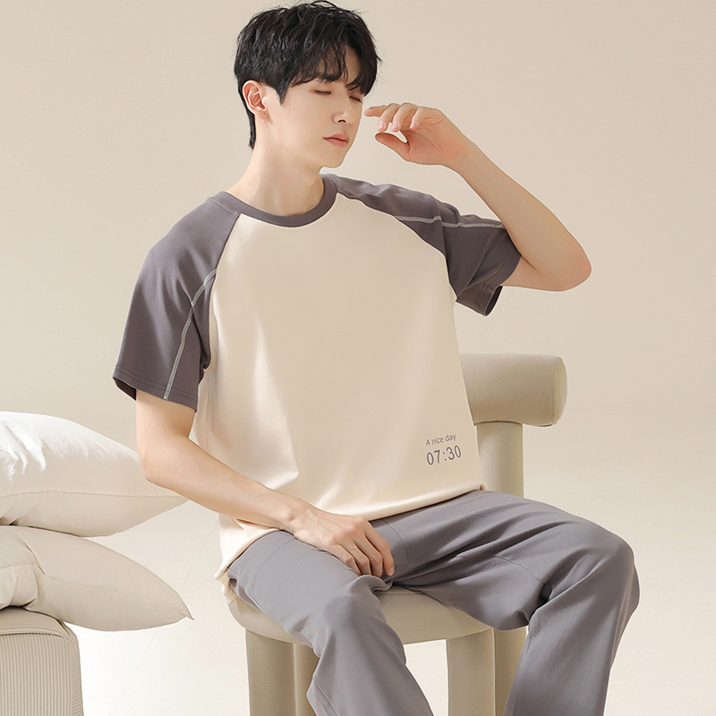 100% Cotton Pajamas for Men, Summer Pure Cotton Short-Sleeved Pants, Simple Casual Wearable Cotton Home Clothes Men's Suit