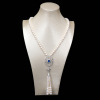 Demi-season fashionable organic necklace from pearl, zirconium, pendant, long sweater, wholesale