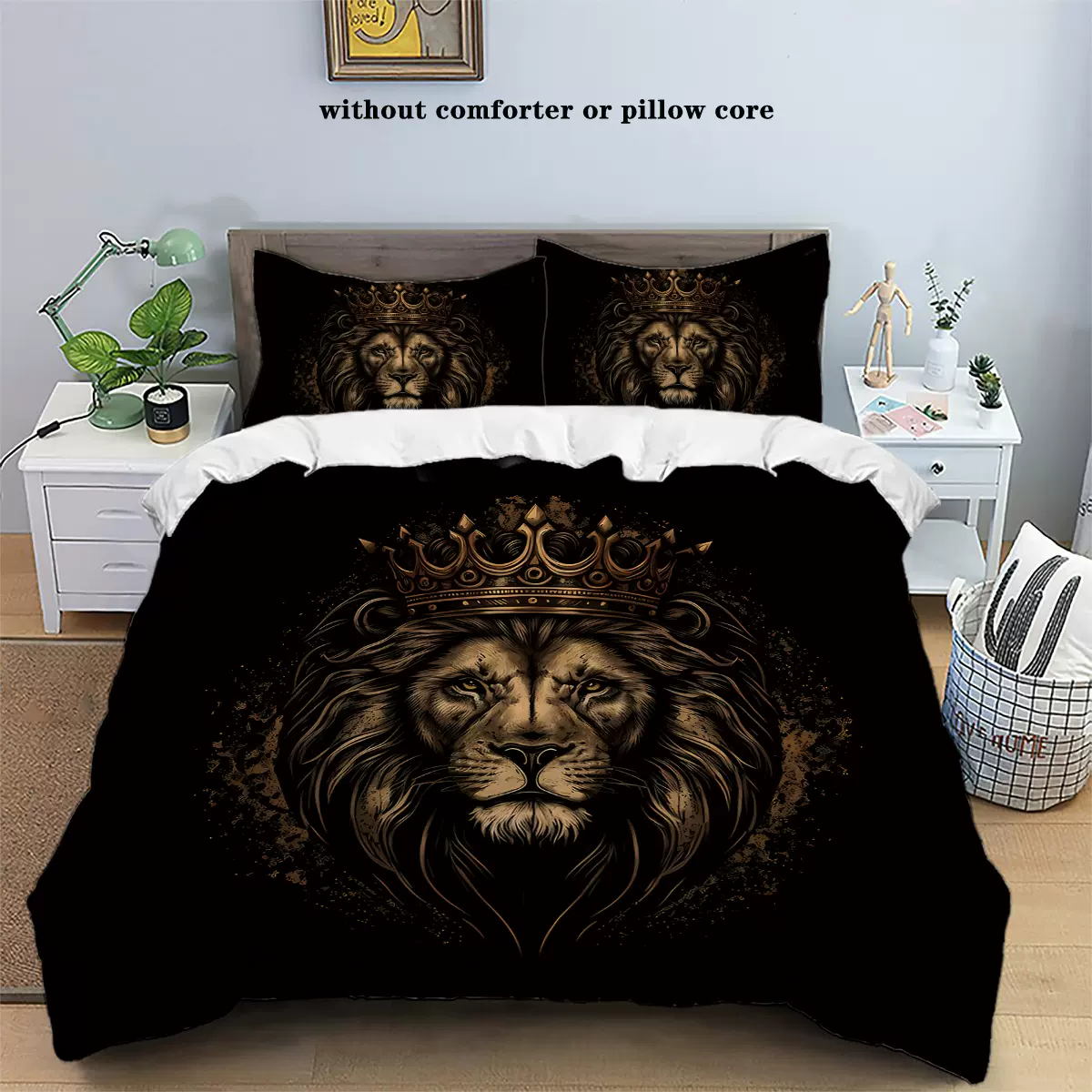 欧美骑士三件套亚马逊跨境代发狮子数码印花涤纶磨毛床上用品外贸