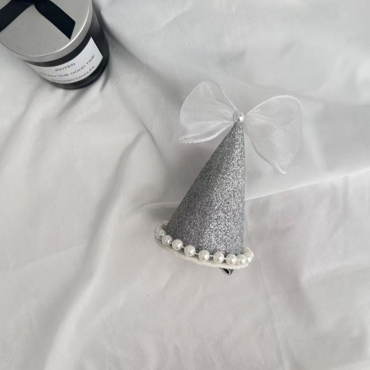 실버 진주 리본 머리핀