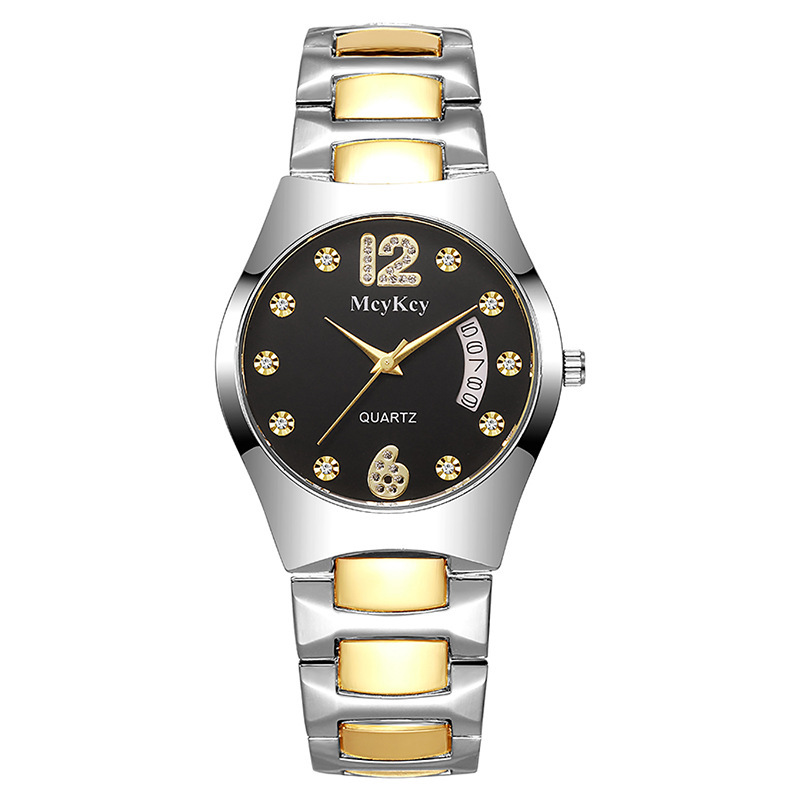 Reloj de suministro del fabricante McyKcy Calendario de diamantes romanos Acero de tungsteno sólido entre oro profundo e impermeable Reloj para hombre Plata