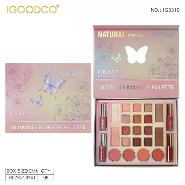 IGOODCO Cross-Border Cartoon Butterfly Mirror Multi-Color Pearlescent Eyeshadow Highlighter Blush Lip Gloss Makeup Palette