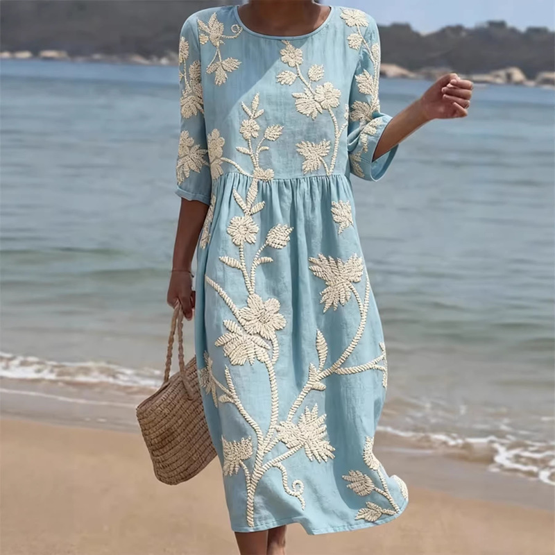 Independent Site Temu Printed Women's Clothing European and American Creative Three-Quarter Sleeve Long Dress Casual Creative Loose Long-Sleeve Dress Independent Site Temu Printed Women's Clothing European and American Creative Three-Quarter Sleeve Long Dress Casual Creative Loose Long-Sleeve Dress
