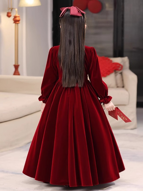 Otoño y invierno vestido rojo de Año Nuevo vestido de niña vestido de princesa vestido de niños anfitriones de alto nivel piano vestido