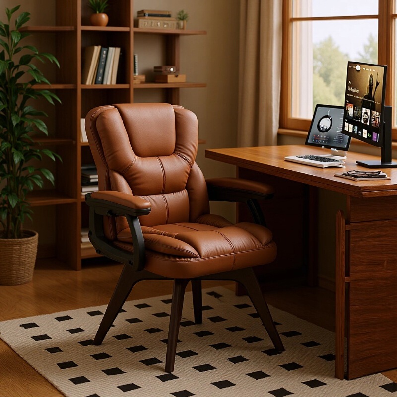 Computer Chair Home Comfortable Sedentary Study Desk Chair Solid Wood Legs Rotatable Dormitory Sofa Chair Leisure Back Chair