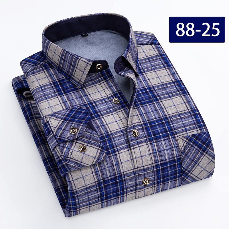 Winter double-sided velvet warm shirt men's fleece-lined padded plaid shirt plus fat plus size clothes middle-aged wholesale