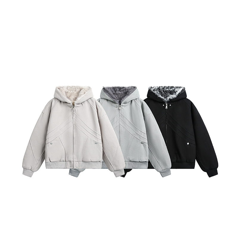 Madeextreme Tailored Canvas Mountain Carving Cotton Jacket for Men and Women, Winter American-Style Faux Rabbit Fur Fleece-Lined Jacket