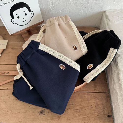 Children's composite one-piece plush pants, winter new unisex baby cartoon casual solid color sport pants
