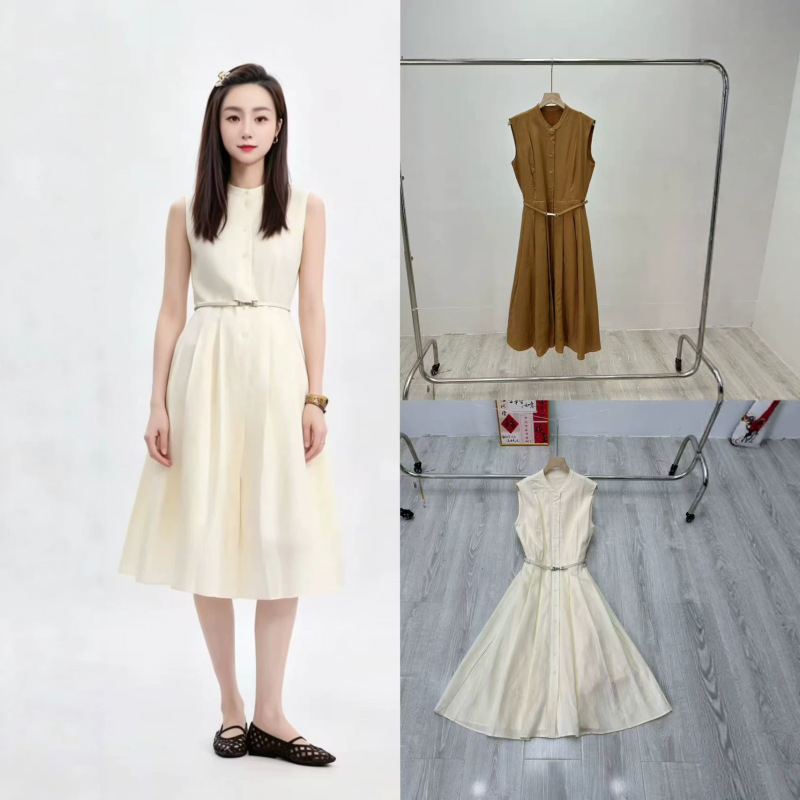 Jimo Manufacturer Real Product Photos 06090426 Summer New Old Money Style Linen Pleated Belt Dress Langjia Jimo Manufacturer Real Product Photos 06090426 Summer New Old Money Style Linen Pleated Belt Dress Langjia