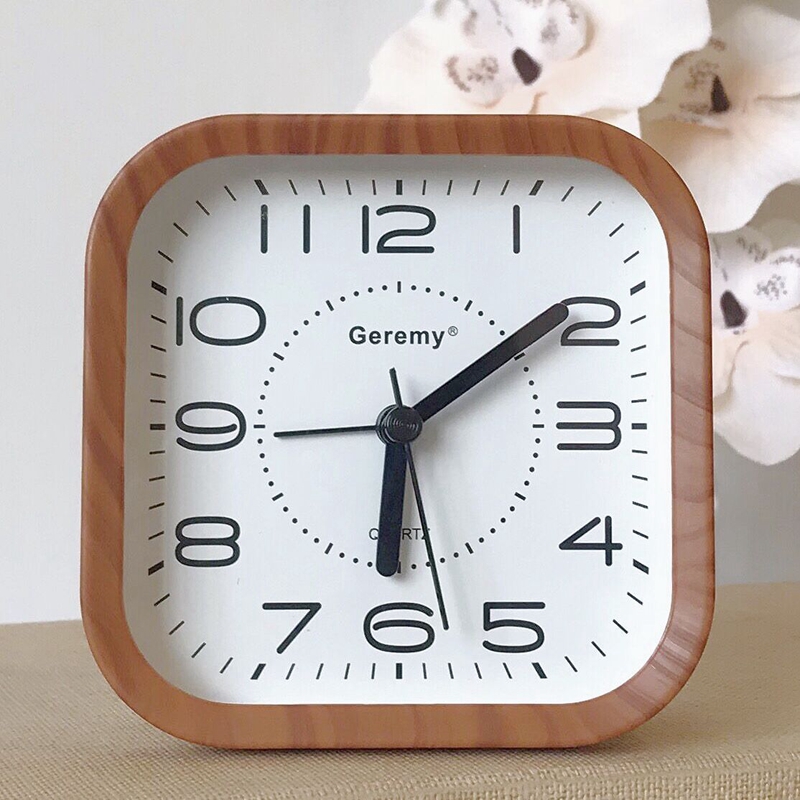 Minimalist Retro Wood Grain Alarm For Elderly Home Desktop Square Pendulum Student Modern Large Character Bedside Clock_voghion.com