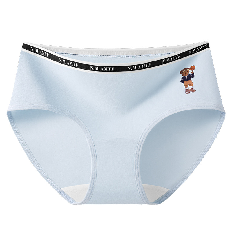 Bragas de algodón de oso para mujer, entrepierna antibacteriana para mujer, nuevo estilo americano retro para niña, pantalones cortos, ropa interior azul para mujer
