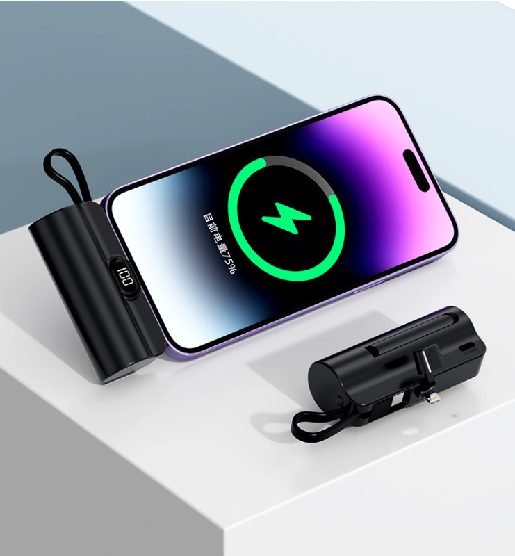 国境を越えた人気のカプセルミニパワーバンク 5000 mAh コンパクトモバイル電源には、カスタマイズ可能なロゴが付属したケーブルが付属しています|undefined