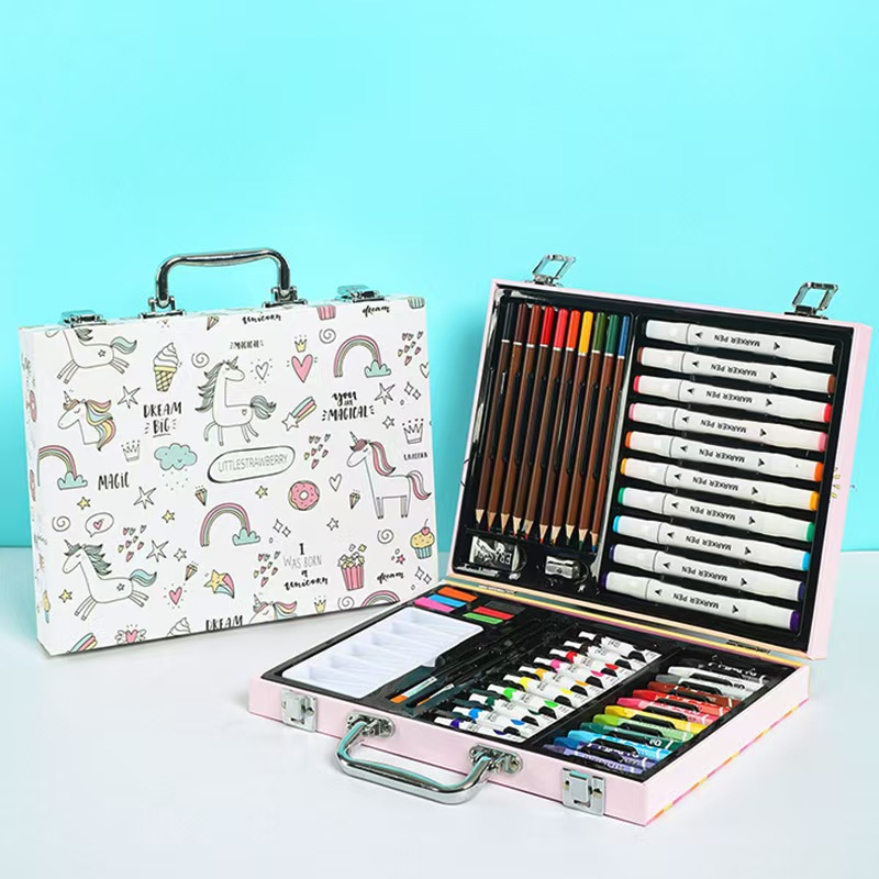 145 caja de aluminio de doble capa, bolígrafo de acuarela, juego para niños, herramienta de dibujo, caja de regalo de pintura, pintura de arte, juego completo de lujo