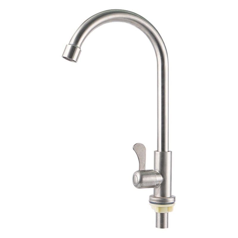 304 Stainless Steel Kitchen Sink Single Cold Water Faucet Sink Rotating Large Curved Faucet Basin Copper Core Faucet