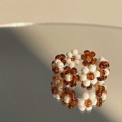 INS Style Retro Autumn IU Cream Brown Amber Chrysanthemum Bead Ring Finger Ring Bracelet Set Wholesale For Women