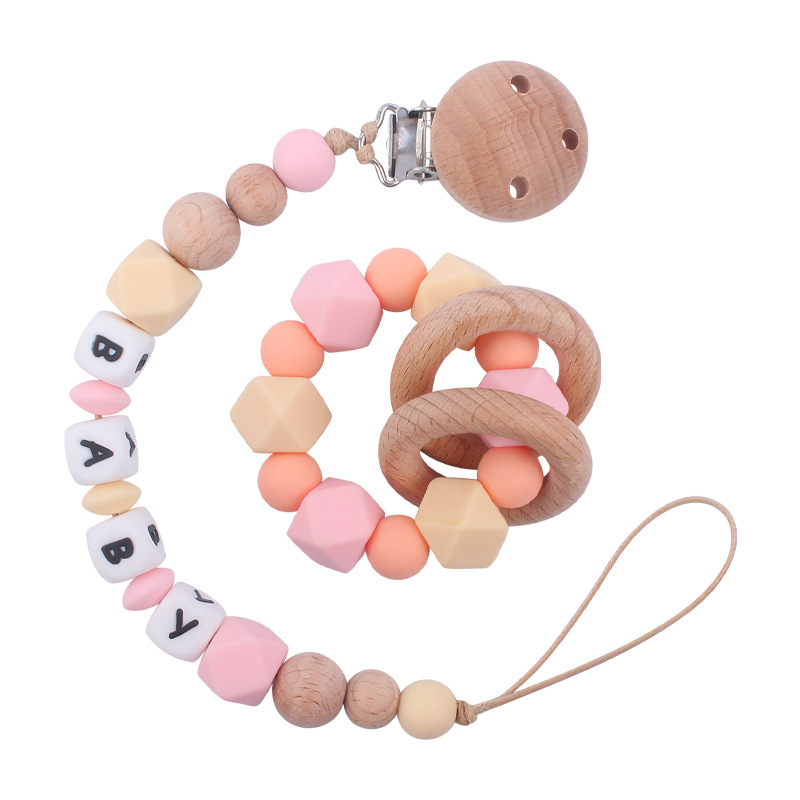 Suministros para bebés de haya clip pezón cadena creativa DIY bebé octogonal silicona mordedor pulsera juguete conjunto de dos piezas