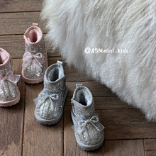 2025冬季新款韩版女童亮片公主靴宝宝保暖雪地靴儿童加厚防滑棉靴