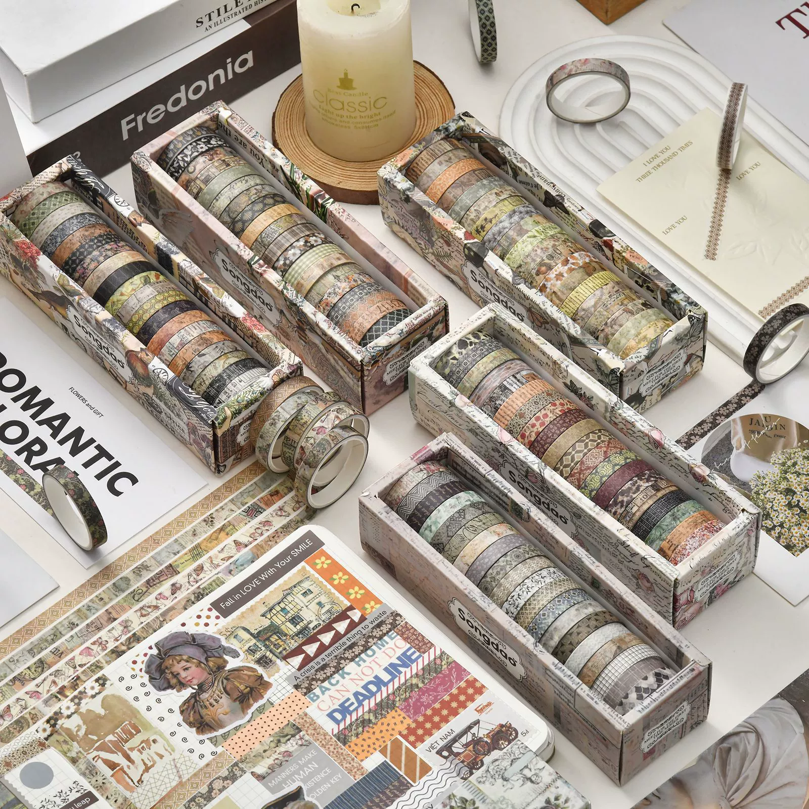 Набор васи-лент SDRT231225 серии Qianmo Chujian, 20 рулонов, 7,5 мм, трансграничная продукция, ретро-стиль