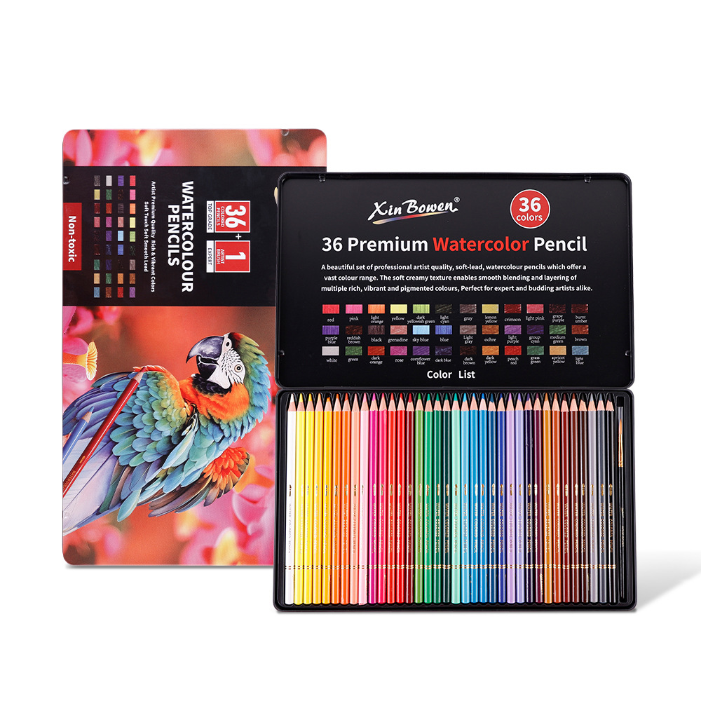 Xinbowen Plomo de color soluble en agua Plomo de hierro en caja 24/72 colores para estudiantes de arte Plomo de color de pintura para niños