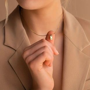 Cross-border supply geometric metal engraving 26 English letters square brand pendant women's necklace copper plated 14K gold