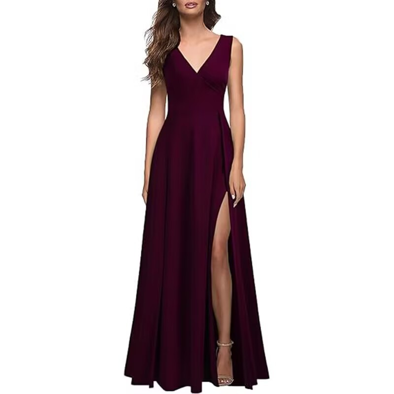 2025 verano V-collar vestido de noche transfronterizo europeo y americano nuevo vestido formal largo vestido de cóctel