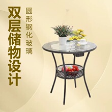 外贸跨境阳台休闲桌椅藤桌仿竹藤小圆桌茶几户外圆形茶几铁艺家用