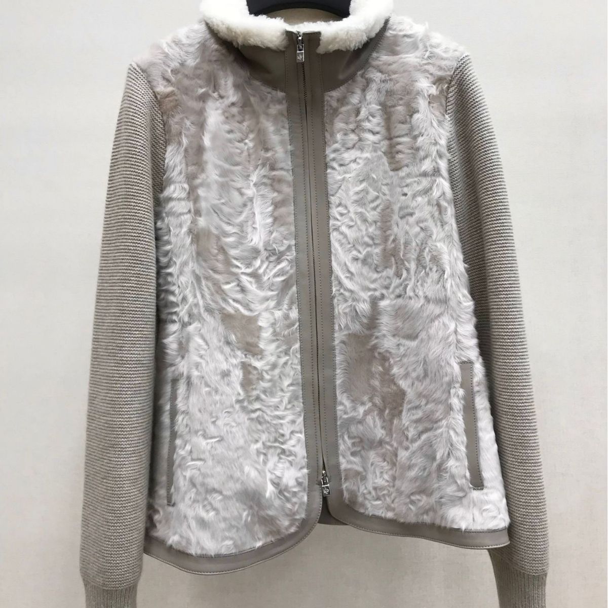 2024新款LP象羔胎羊毛针织翻领羊绒羊毛 毛拼接皮草外套