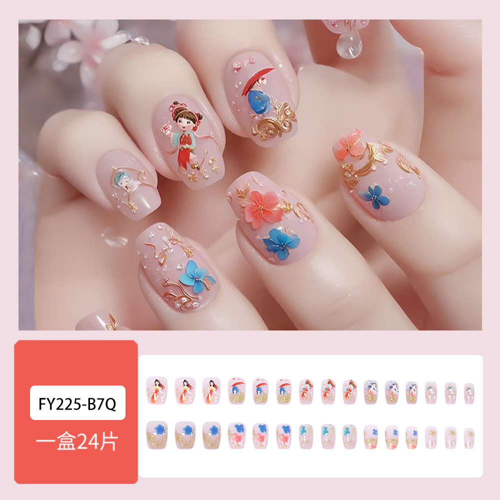 Comercio exterior 3D tridimensional escalera corta de oro lipa manicura falsa flores fluyendo manicure 30 piezas de estilo de moda usar uñas