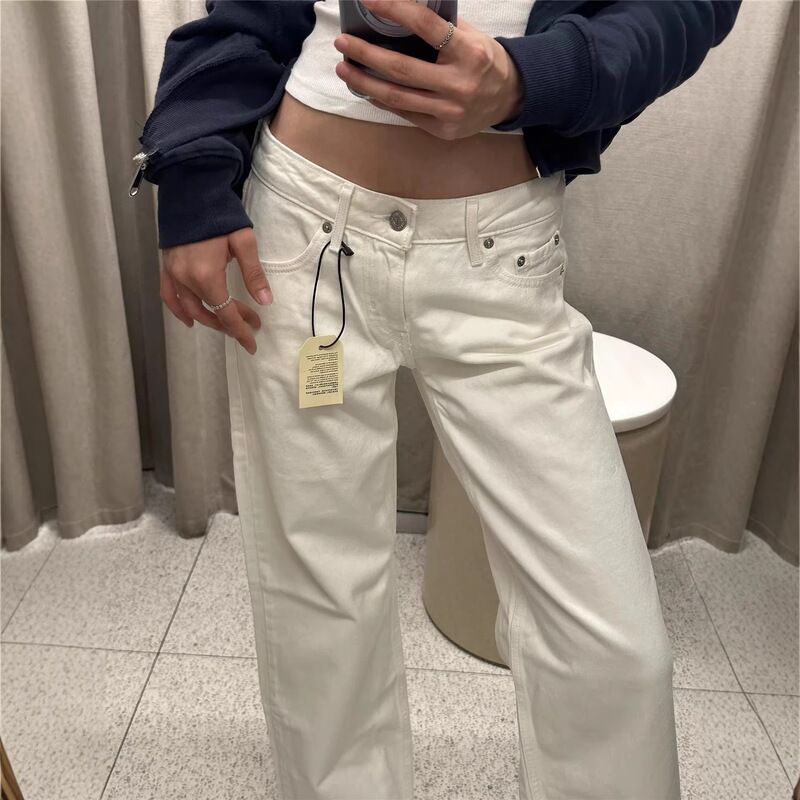 American Vintage High Street White Straight-Leg Low-Waist Jeans for Women, Spring and Autumn, Tall Size, Extended Length, Trendy Wide-Leg Pants