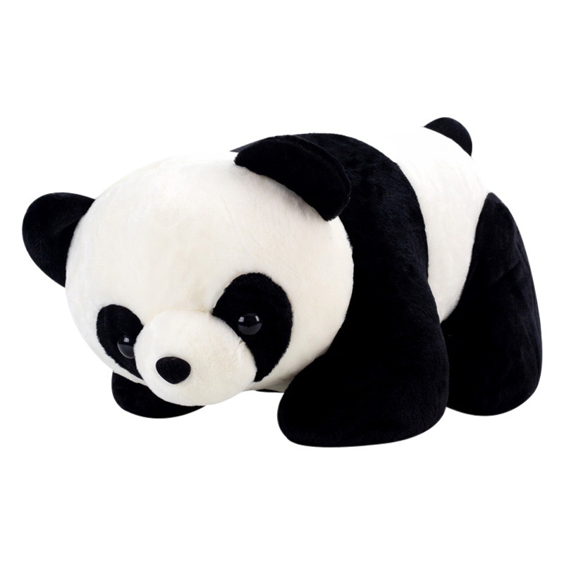 Lindo Panda muñeca de juguete de peluche simulación mentira Panda muñeca almohada puesto decoración con logo