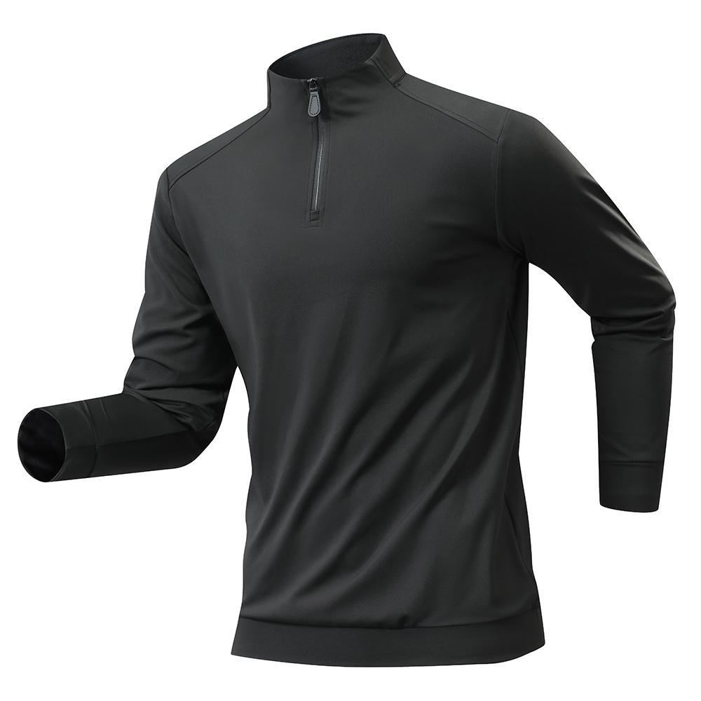 Outdoor casual wear, stand-up collar, half-zip, pullover design, long-sleeved, breathable sports top, high-elasticity training wear for men