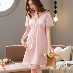 Palace retro spring and autumn nightgown sexy lace with chest pad lace mesh thin silk princess style women's pajamas home clothes