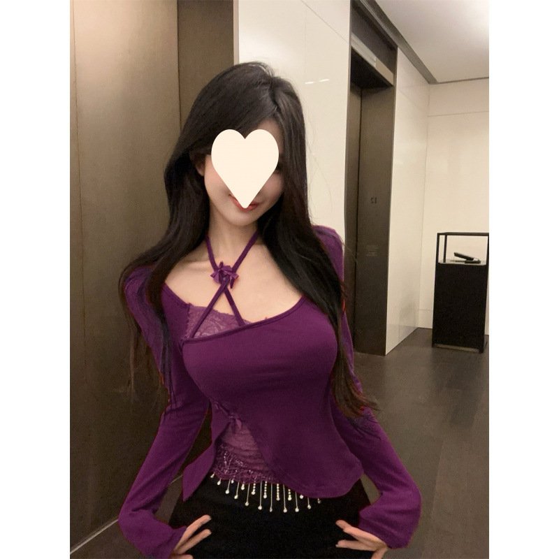 Lace silk body-friendly spring sexy long-sleeve