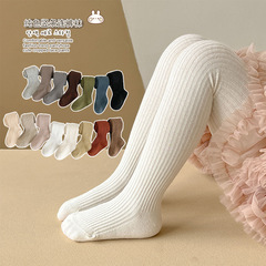 New autumn 23 cotton vertical striped light board children's pantyhose candy color girls wear solid color bottoming socks
