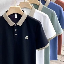 夏季新款短袖polo衫冰丝外贸保罗衫金线撞色翻领男士半袖t恤
